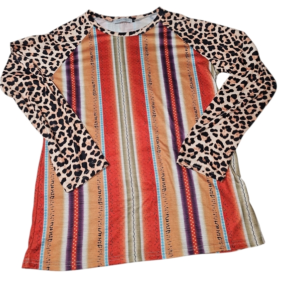 MISSLOOK Tops - MISSLOOK Womens Long Sleeve Top with Leopard and Stripes